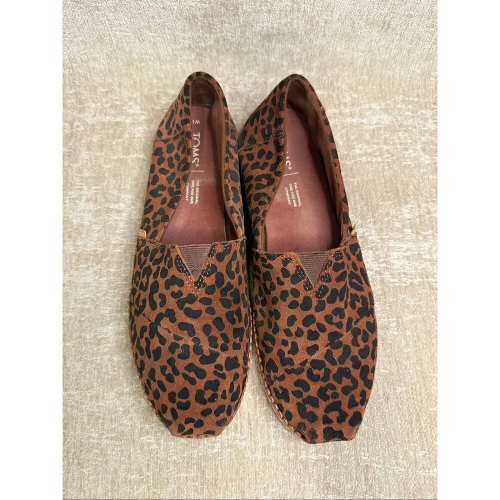 Toms Women's Leopard Print Suede Leather Wrap Alpargata Espadrille Brown Size 9